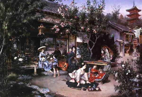 Glimpse into the Yoshiwara Oil Painting - Harry Humphrey Moore