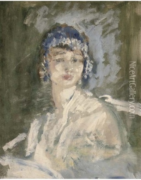 Portrait Of A Lady In A White Dress Oil Painting - Arthur Ambrose McEvoy