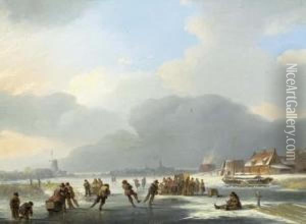 Winterlandschaft Mit Figuren. Oil Painting - Jacobus Van Der Stok