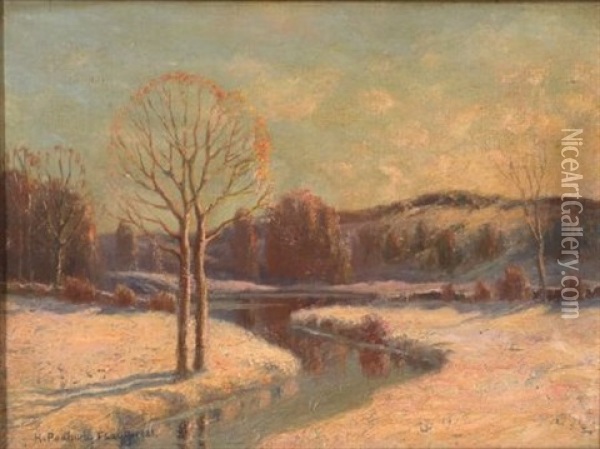 A Winding River, Winter Oil Painting - H. Peabody Flagg