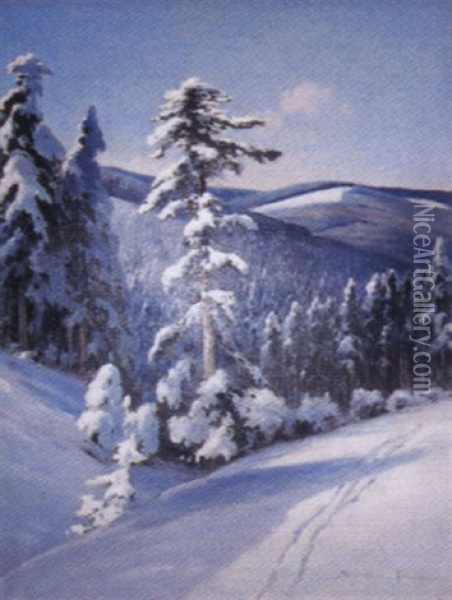 Schneebedekter Tannenwald Oil Painting - Franz Schreyer
