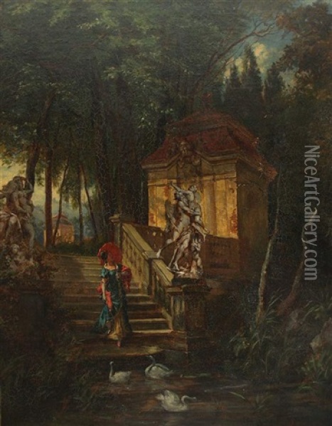 Romantische Szene Im Schlosgarten Oil Painting - Carl Rohling