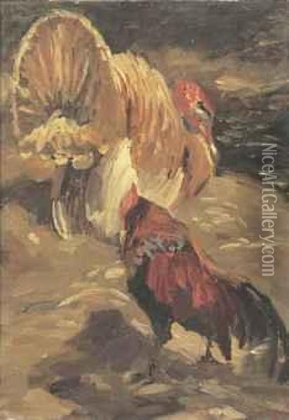 A Turkey And A Rooster Oil Painting - Willem de Zwart