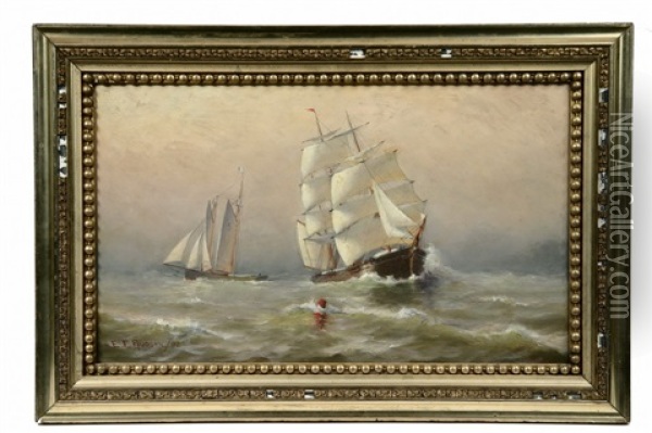 Schooner And Barque Passing In Fog Oil Painting - Eric Hudson