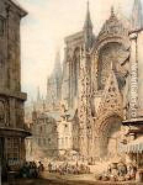 Rouen Cathedral Oil Painting - Samuel Prout