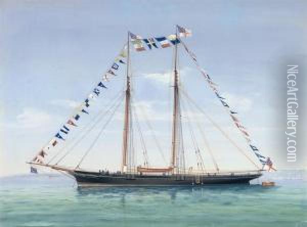 The Royal Yacht Squadron's Schooner Oil Painting - Antonio de Simone