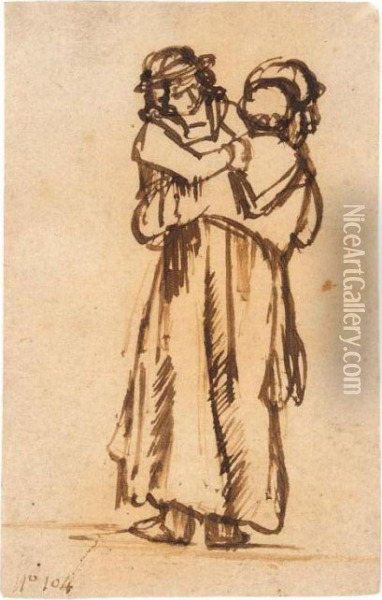 Woman Holding A Child Oil Painting - Rembrandt Van Rijn