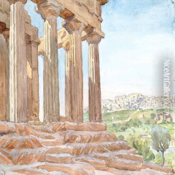 View From Agrigento, Sicily Oil Painting - Peter Marius Hansen