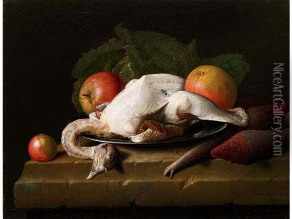Stilleben Mit Gerupftem Huhn, Apfeln Undruben Oil Painting - Peter Jacob Horemans