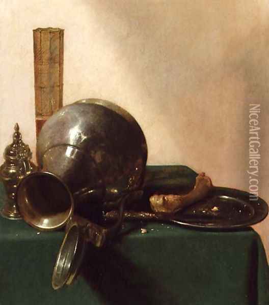 Still life with an overturned jug, c.1632-37 Oil Painting - Jan Jansz. den Uyl