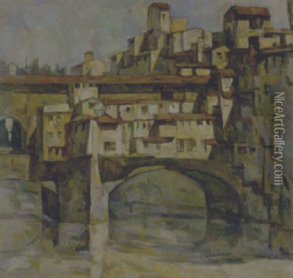 Firenze, Caseggiati Sull'arno Oil Painting - Alfredo Mueller