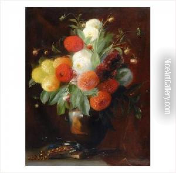 Dalhias Dans Un Vase Oil Painting - Frederic Schuler