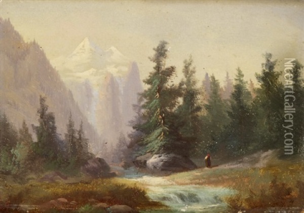Blick Auf Jungfrau (+ Rosenlauigletscher; Set Of 2) Oil Painting - Ferdinand Sommer