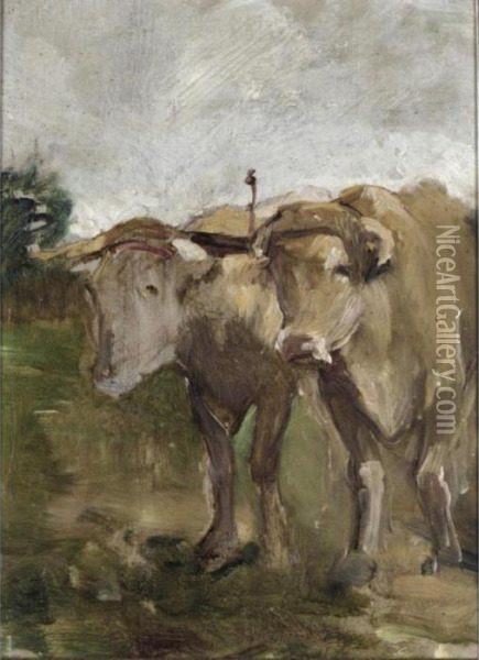 Deux B?ufs Sous Le Joug Oil Painting - Henri De Toulouse-Lautrec