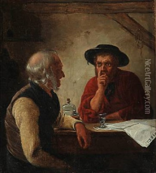 Two Men Drinking Schnapps Oil Painting - Christian (Jens C.) Thorrestrup