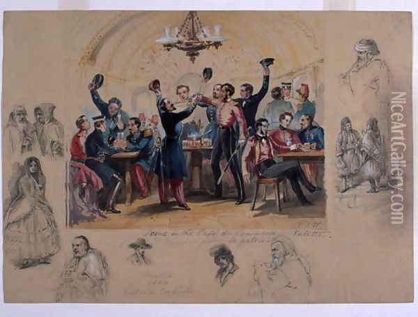 Scene in the Cafe du Commerce Valetta, Mourir pour la patrie, Malta, 1854 Oil Painting - Henry John Wilkinson