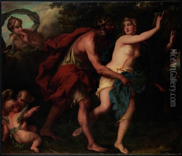 Zeus (jupiter) Bedrangt Semele. Hera (juno) Belauscht Die Szene Oil Painting - Erasmus Quellinus II
