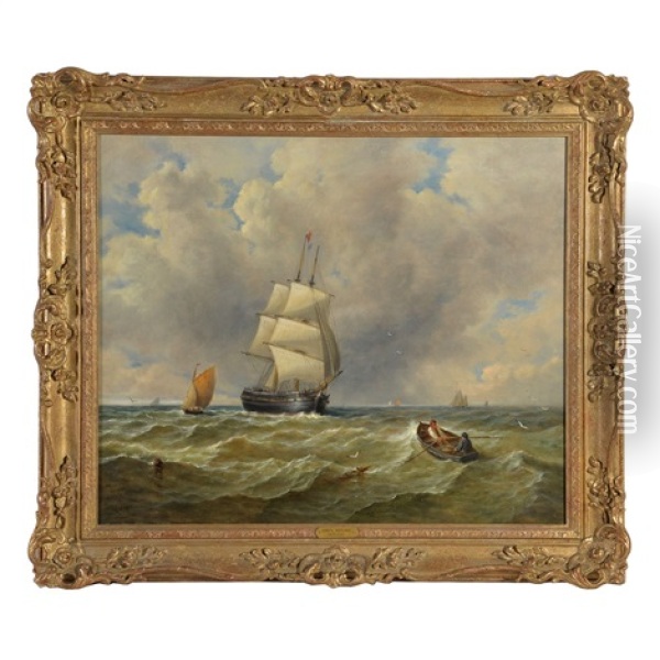 Shipping In Choppy Waters Oil Painting - John Moore Of Ipswich