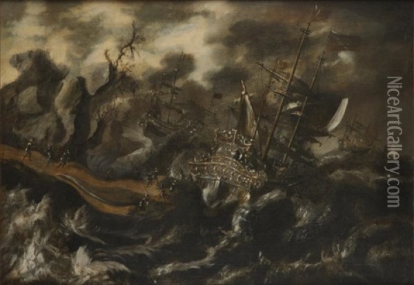 Navires Sur Une Mer Agitee Pres D'un Rivage Oil Painting - Pieter Mulier the Younger