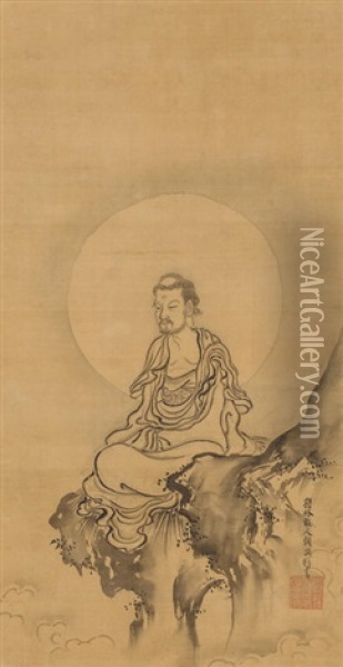 Shakyamuni In Meditation Oil Painting - Hanabusa Itcho