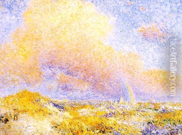 Village under a Rainbow as Seen from the Dunes 1887 Oil Painting - Theo van Rysselberghe