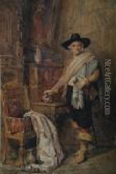 Gentleman In Costume In A Studiointerior Oil Painting - John Absolon