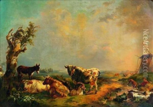 Cattle And Livestock Oil Painting - Charles Desan