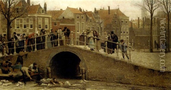 Un Sauvetage: A Rescue At The Paviljoensgracht, The Hague Oil Painting - Gerke Henkes
