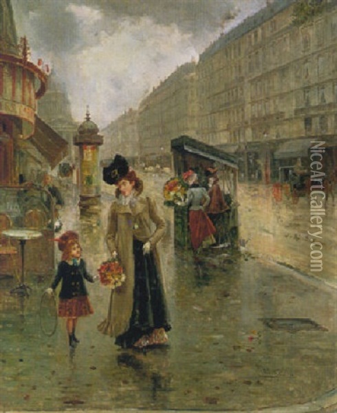 La Rue Soufflot With The Pantheon In The Background Oil Painting - Joaquin Pallares Allustante