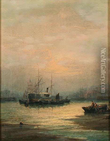 The Medway Near Rochester Oil Painting - Hubert Thornley