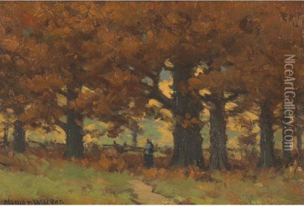 Figure On A Woodland Path Oil Painting - Homer Ransford Watson
