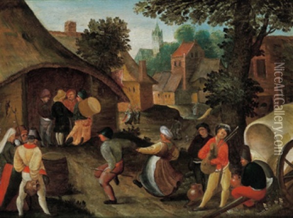 Feiernde Bauern Auf Einem Dorfplatz Oil Painting - Pieter Brueghel the Younger