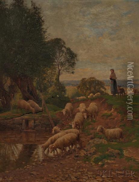 Shepherdess With Flock Oil Painting - Charles Clair