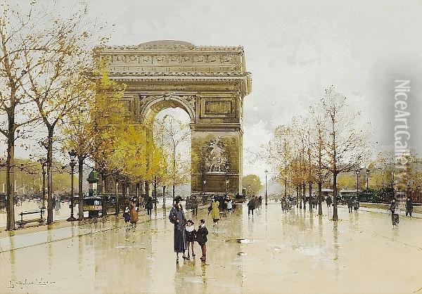 L'arc De Triomphe, Paris Oil Painting - Eugene Galien-Laloue