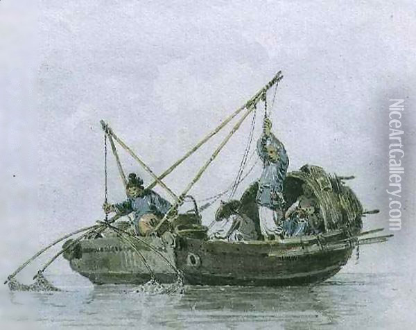 Chinese Fishermen in a Junk Oil Painting - William Alexander