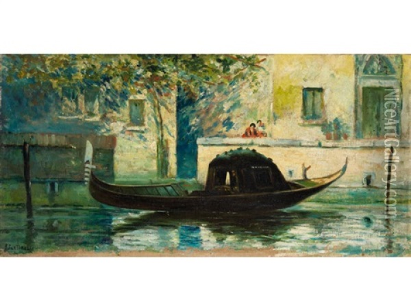 Venezianische Gondel Vor Gebaudefassaden In Einem Seitenkanal Oil Painting - Francesco Sartorelli