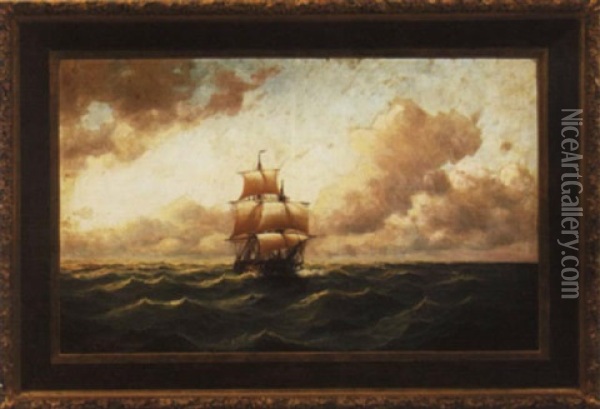 Three Masted Ship On The High Seas Oil Painting - Alfred Serenius Jensen