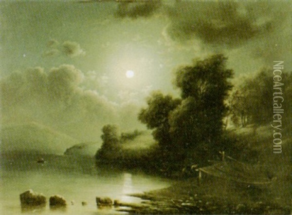 Nachtliche Partie An Einem See Oil Painting - Aloys Eckardt