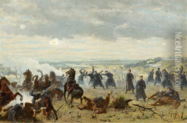 Kampf Der Wurttembergischen Artillerie Am 30.11.1870 Beim Jagerhof Oil Painting - Karl Albert Von Schott