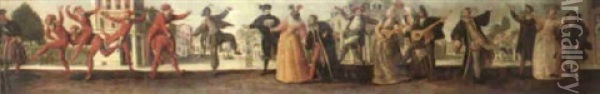 A Comedia Dell'arte Troupe Before A Renaissance Town Oil Painting - Baccio (Bartolommeo) del Bianco