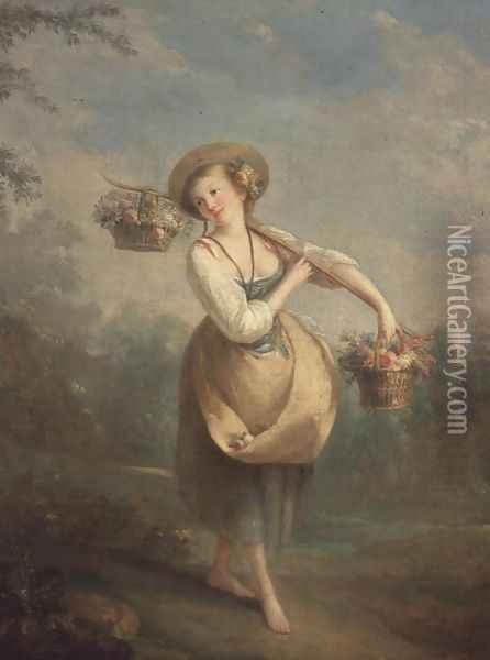 The Flower Girl Oil Painting - Jean-Baptiste Huet