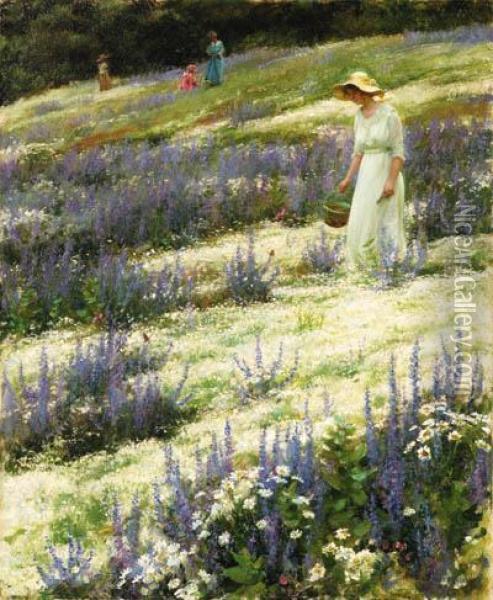 Ladies On A Hill Oil Painting - Charles Curran
