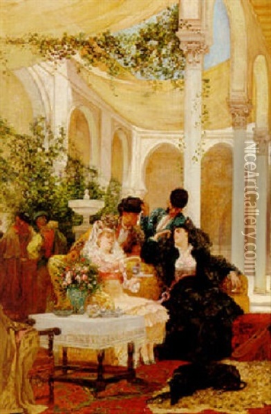 A Courtyard In Seville Oil Painting - Georges Jules Victor Clairin