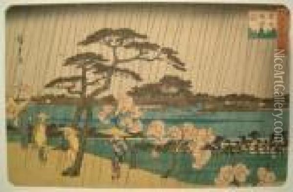 Cherry Blossoms In The Rain Oil Painting - Utagawa or Ando Hiroshige