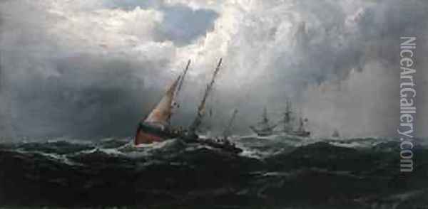 After a Gale Wrecker Oil Painting - James Hamilton