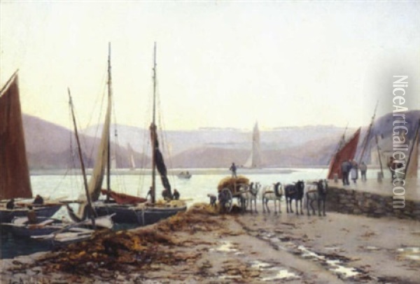 Ramasseurs De Goemon Au Port Oil Painting - Etienne Bouille