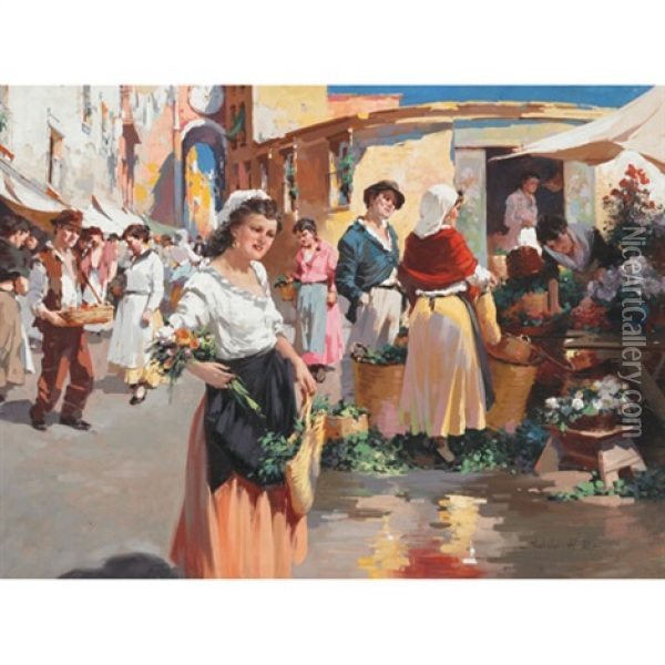 Market Day Oil Painting - W. Emerich Vizkelety