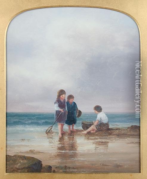 Fisher Children On The Shore Oil Painting - S.L. Kilpack