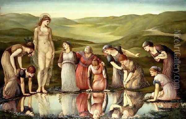 The Mirror of Venus I Oil Painting - Sir Edward Coley Burne-Jones