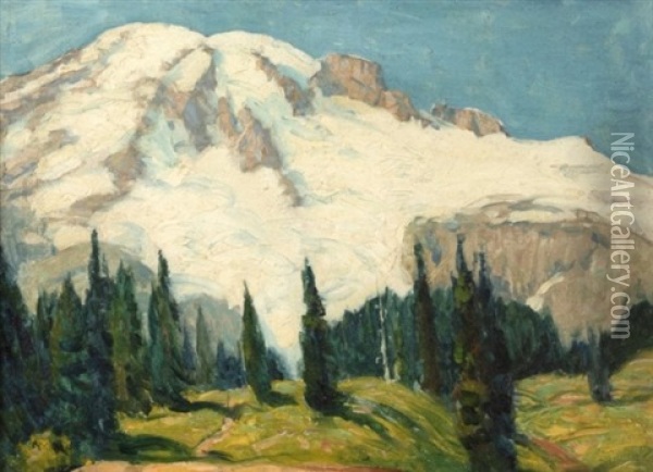 Cedars, Mt. Ranier Oil Painting - John Fabian Carlson